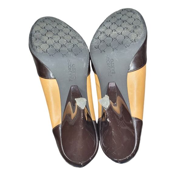 Franco Sarto Two Tone Patent Leather Pumps Size 9 Peep Toe Kitten Heel Shoes - Picture 4 of 6